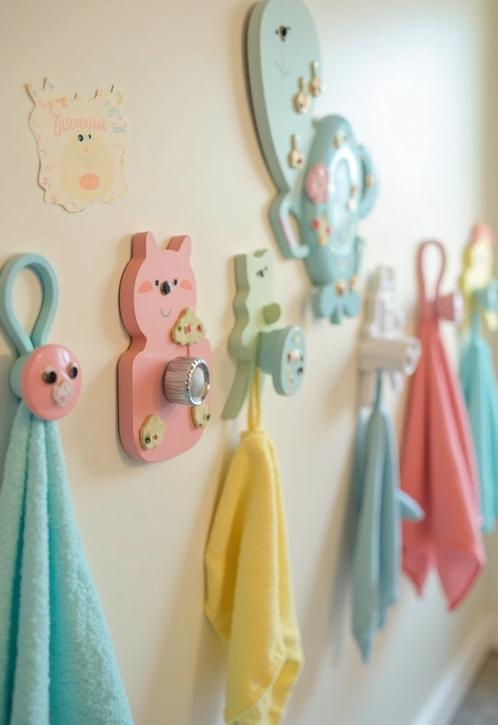 28 Kids Jack and Jill Bathroom Ideas That Are Functional and Fun - 26. Themed Towel Hooks