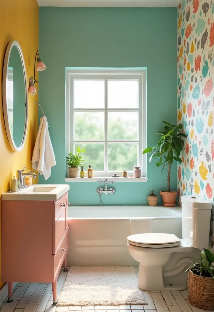 28 Kids Jack and Jill Bathroom Ideas That Are Functional and Fun - 9. Eco-Friendly Paint and Wallpaper