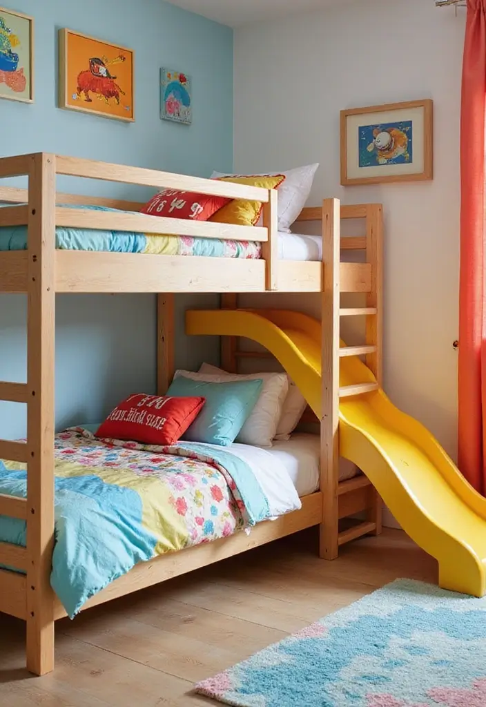28 Kids Rooms with Bunk Beds That Save Space in Style - 18. Adventure Bunk Beds with Slides