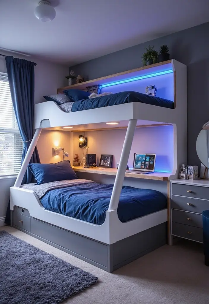 28 Kids Rooms with Bunk Beds That Save Space in Style - 9. Tech-Savvy Space