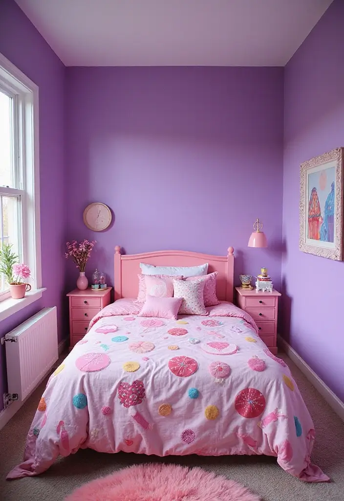 28 Purple Bedroom Ideas for Kids That Look Magical 12. Candyland Delight