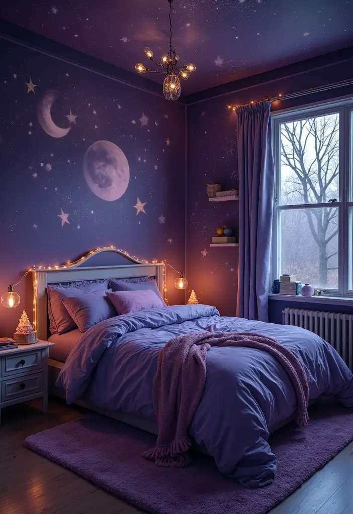 28 Purple Bedroom Ideas for Kids That Look Magical 14. Celestial Night Sky