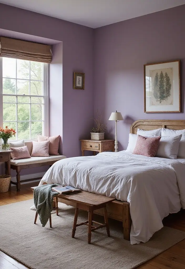 28 Purple Bedroom Ideas for Kids That Look Magical 19. Cozy Farmhouse Vibes