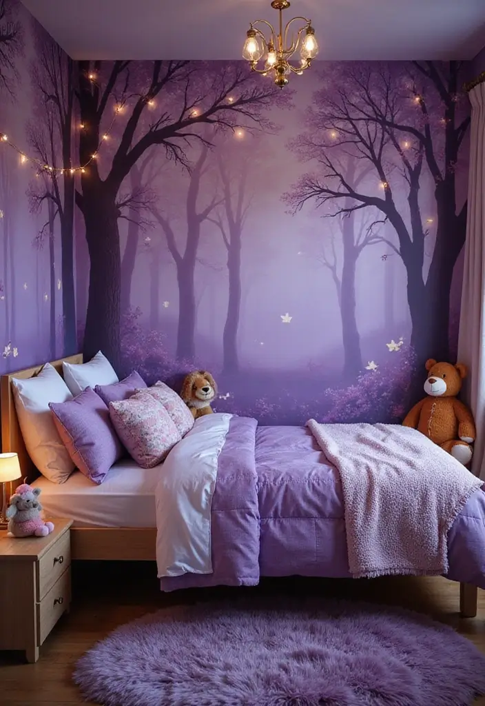 28 Purple Bedroom Ideas for Kids That Look Magical 2. Enchanted Forest Theme