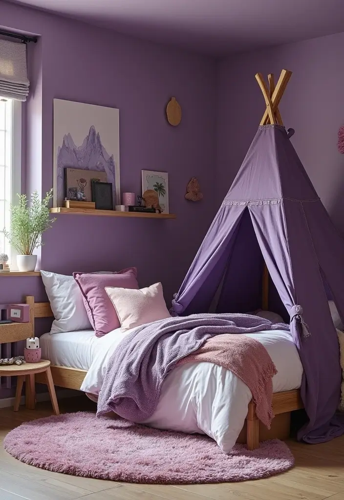 28 Purple Bedroom Ideas for Kids That Look Magical 22. Adventure Land