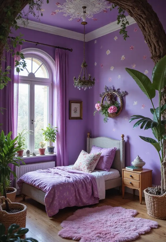 28 Purple Bedroom Ideas for Kids That Look Magical 23. Magical Garden