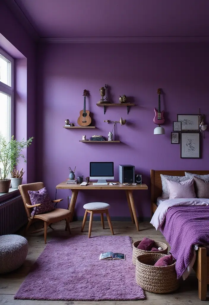 28 Purple Bedroom Ideas for Kids That Look Magical 25. Music Magic