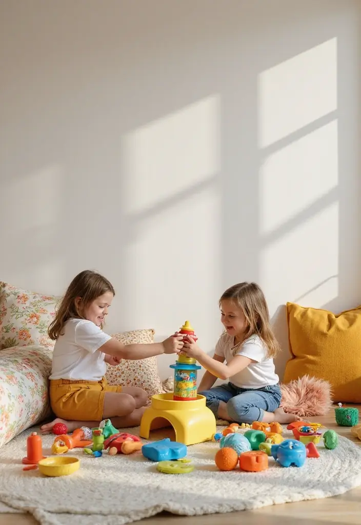 29 Divided Bedroom Ideas for Kids That Still Look United - 15. Shared Play Spaces