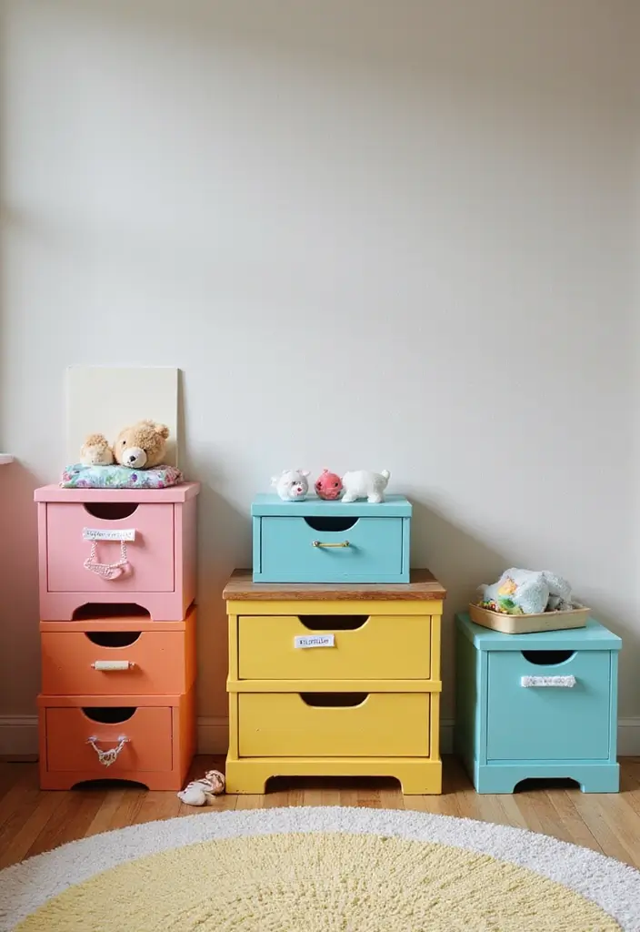 29 Divided Bedroom Ideas for Kids That Still Look United - 20. Fun Toy Chests