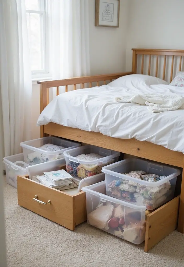 29 Divided Bedroom Ideas for Kids That Still Look United - 23. Under-Bed Storage Solutions