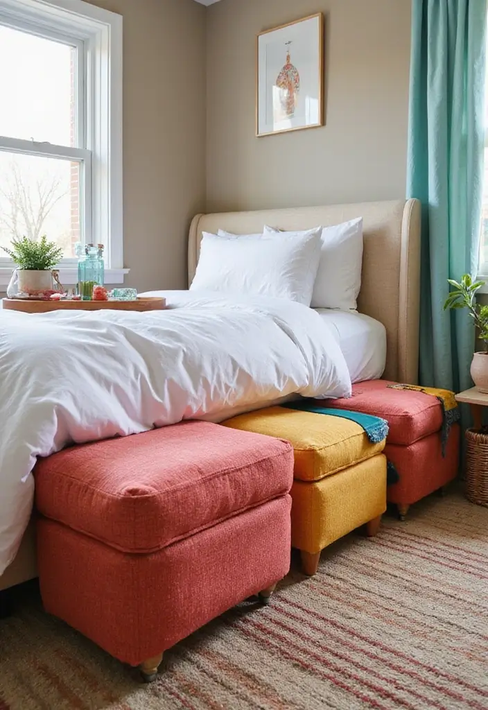 29 Divided Bedroom Ideas for Kids That Still Look United - 25. Multi-Functional Ottoman Seating