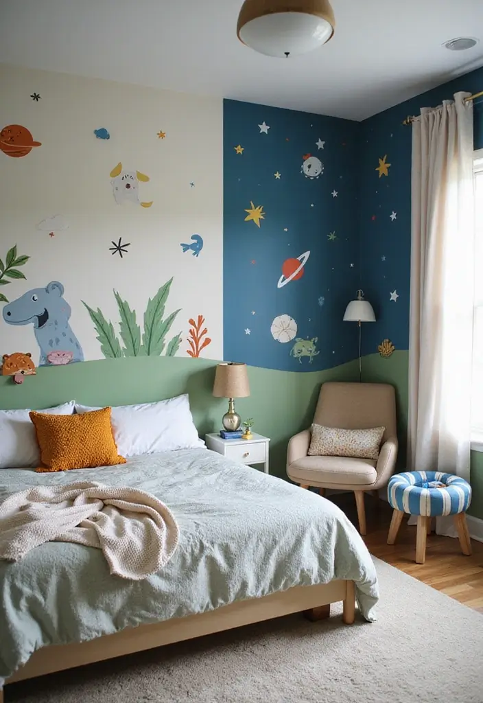 29 Divided Bedroom Ideas for Kids That Still Look United - 5. Themed Half-Walls
