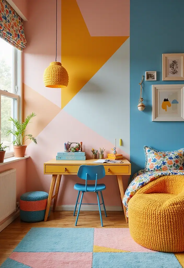 29 Eclectic Kids Room Styles That Mix Colors and Patterns Creatively - 9. Bright and Bold Geometry