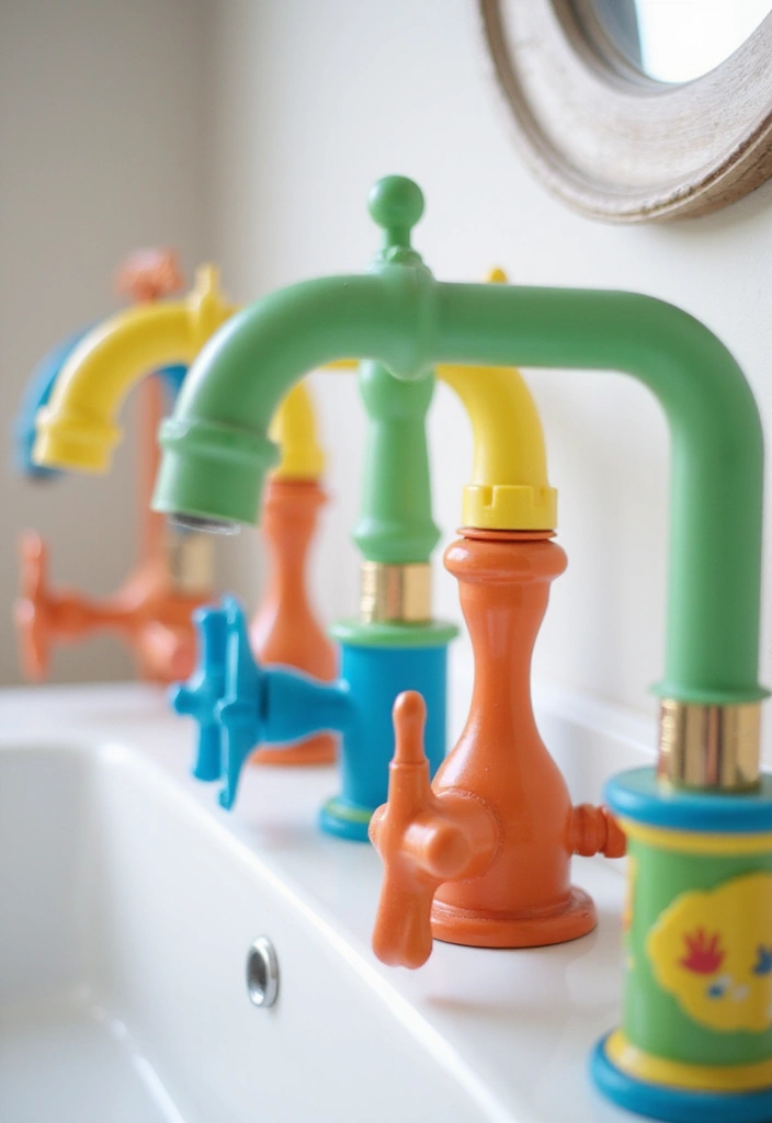 29 Kids Bathroom Ideas That Make Mornings Easier 16 29 Kids Bathroom Ideas That Make Mornings Easier 16. Brightly Colored Faucets
