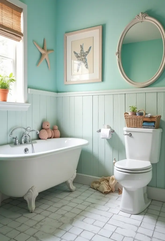 29 Kids Beach Bathroom Inspirations Full of Coastal Vibes 18 29 Kids Beach Bathroom Inspirations Full of Coastal Vibes 18. Starfish and Coral Decor