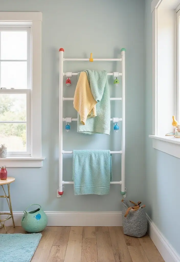 29 Shared Kids Bathroom Ideas for Boys and Girls That Actually Work - 10. Flexible Towel Racks