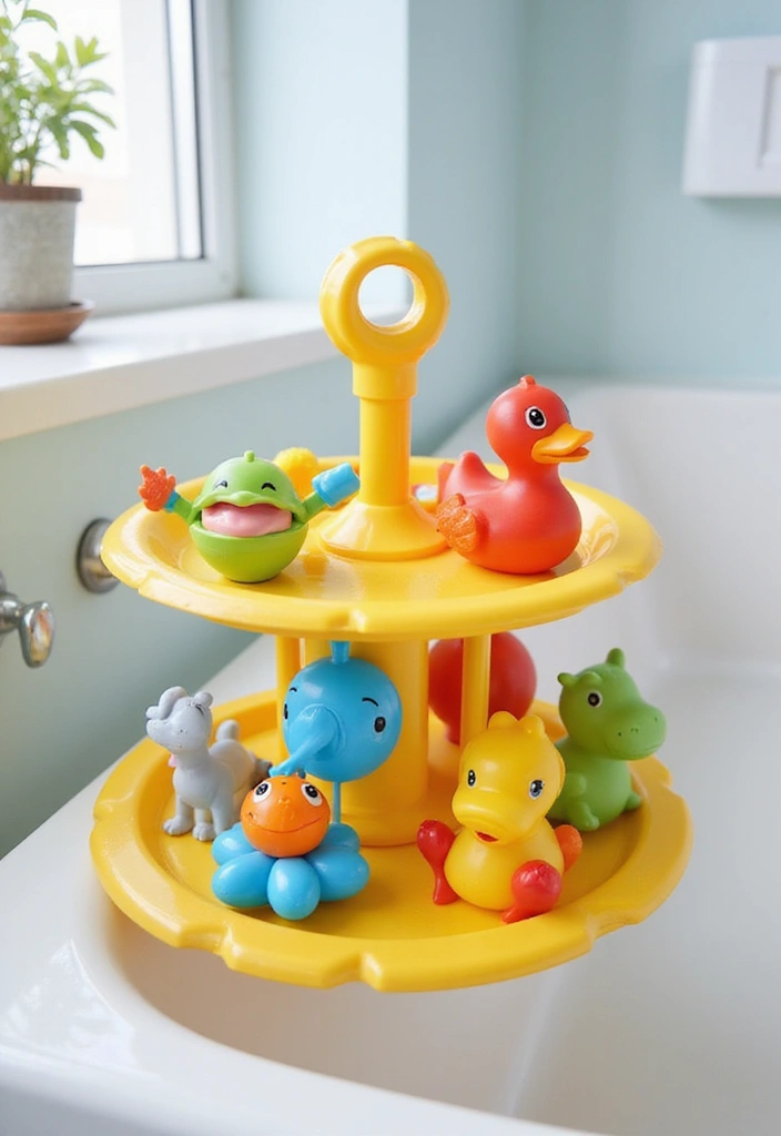 29 Shared Kids Bathroom Ideas for Boys and Girls That Actually Work - 12. Rotating Bath Toy Organizer