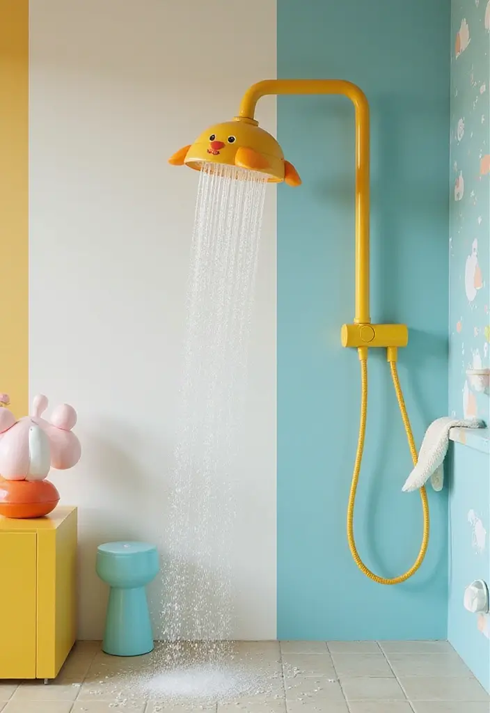 29 Shared Kids Bathroom Ideas for Boys and Girls That Actually Work - 13. Playful Showerheads