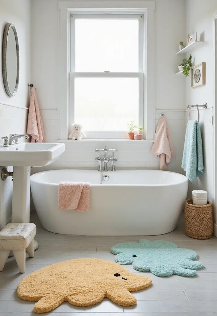 29 Shared Kids Bathroom Ideas for Boys and Girls That Actually Work - 16. Fun Bath Rugs