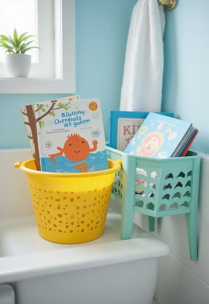 29 Shared Kids Bathroom Ideas for Boys and Girls That Actually Work - 21. Engaging Bath Time Books