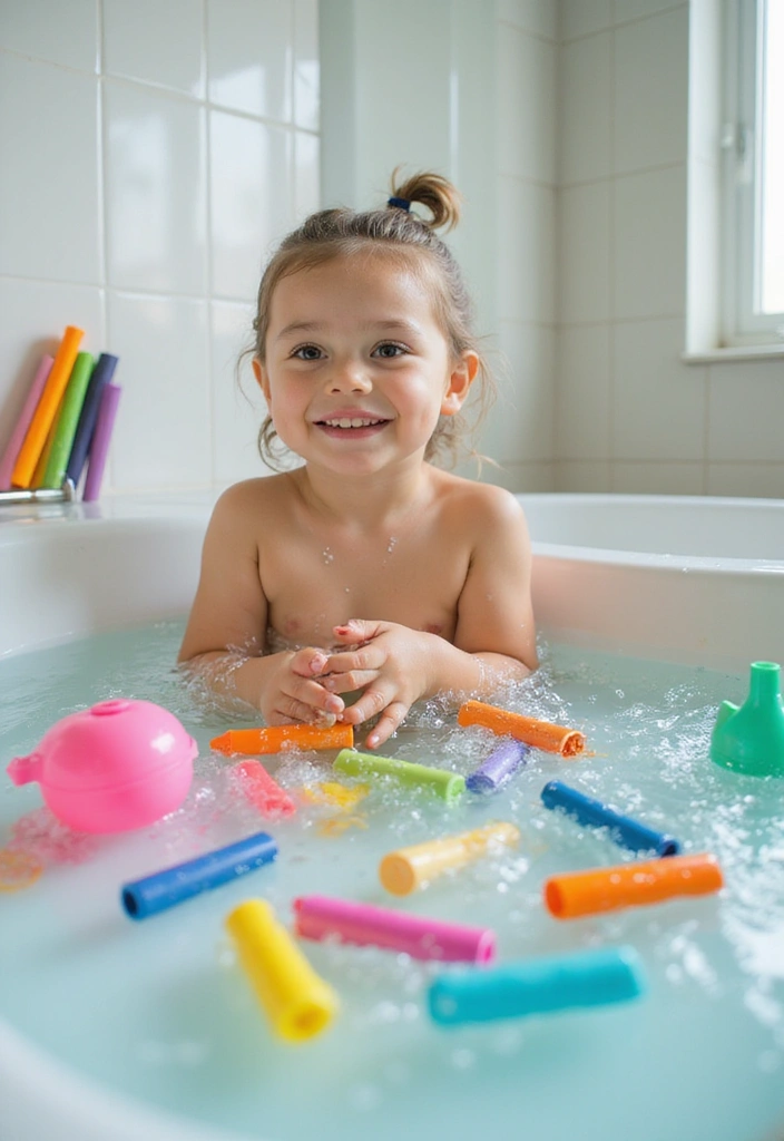 29 Shared Kids Bathroom Ideas for Boys and Girls That Actually Work - 26. Playful Bath Time Games