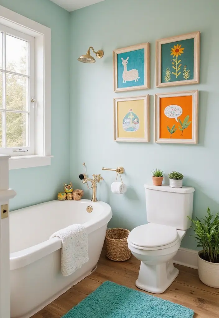 29 Shared Kids Bathroom Ideas for Boys and Girls That Actually Work - 8. Creative Wall Art