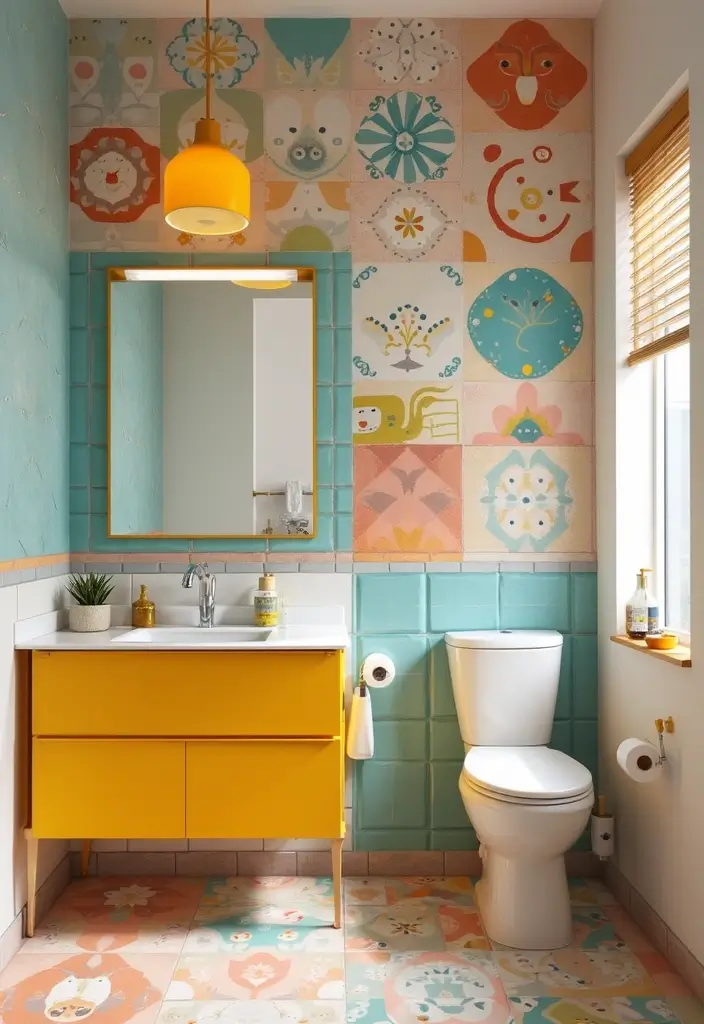 29 Unisex Kids Bathroom Ideas That Look Smart and Stylish - 2. Bright and Bold Tiles