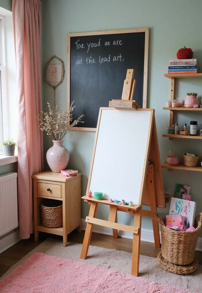 30 Girl Bedroom Designs for Kids That Balance Cute and Practical - 11. Artistic Corner