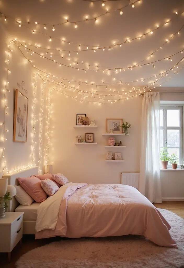 30 Girl Bedroom Designs for Kids That Balance Cute and Practical - 16. Magical Fairy Lights