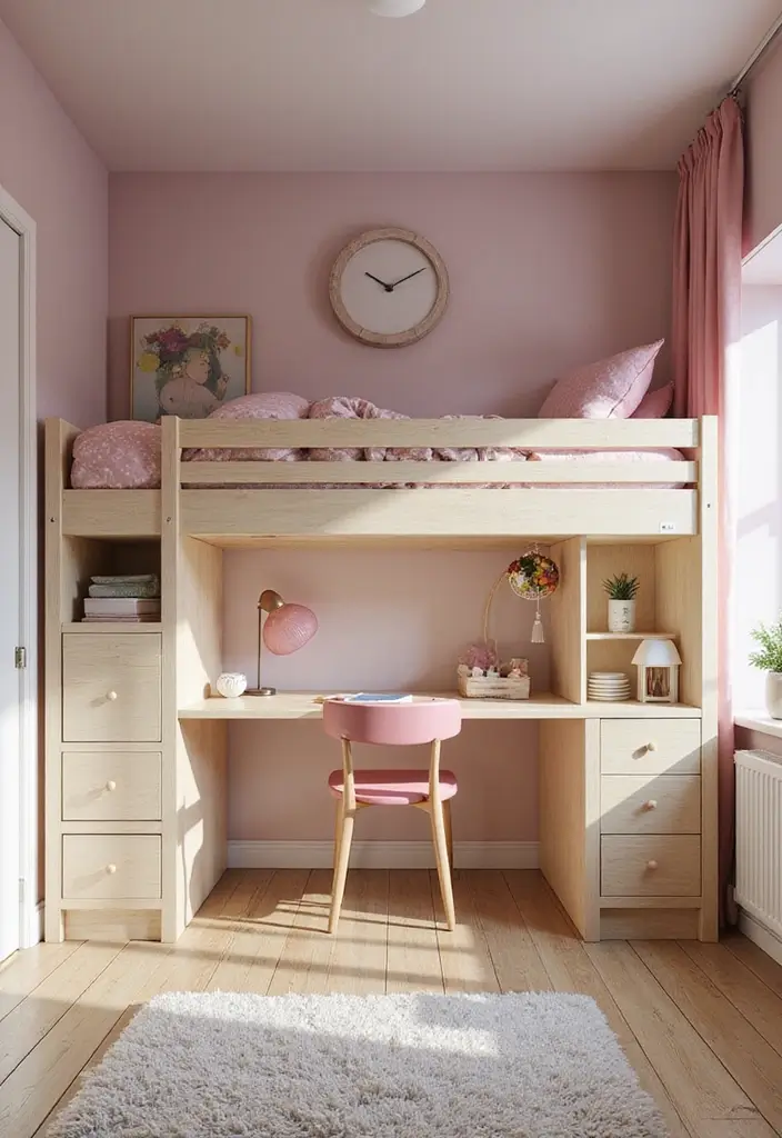 30 Girl Bedroom Designs for Kids That Balance Cute and Practical - 18. Multi-Functional Growth Space