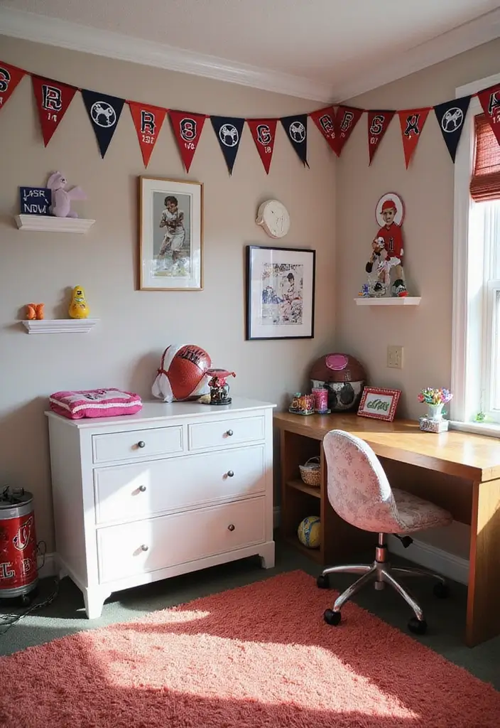 30 Girl Bedroom Designs for Kids That Balance Cute and Practical - 19. Sports Lover's Den