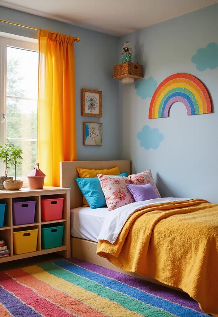 30 Girl Bedroom Designs for Kids That Balance Cute and Practical - 4. Rainbow Burst