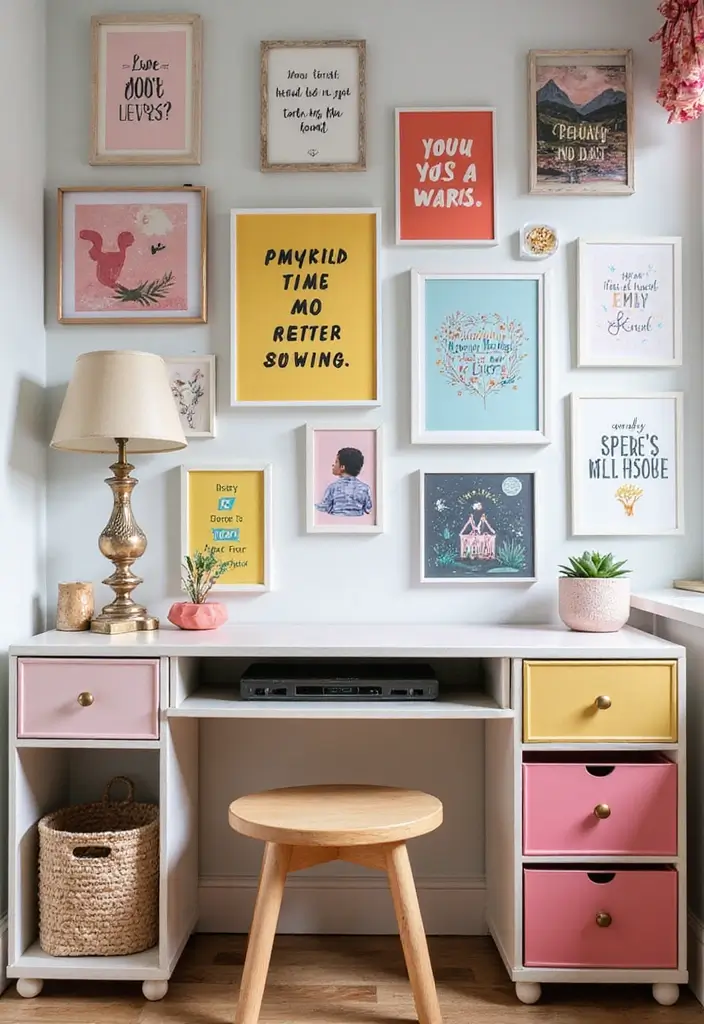 30 Girl Bedroom Designs for Kids That Balance Cute and Practical - 6. Quirky Gallery Wall