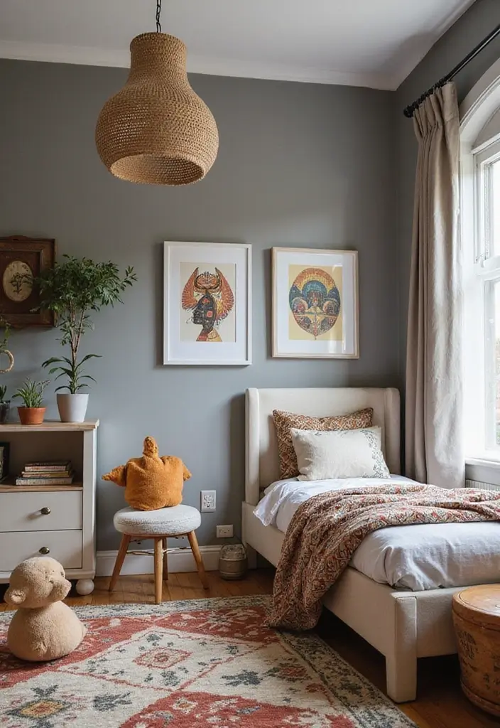 30 Grey Kids Room Designs That Look Modern and Calm - 22. Grey with Cultural Influences