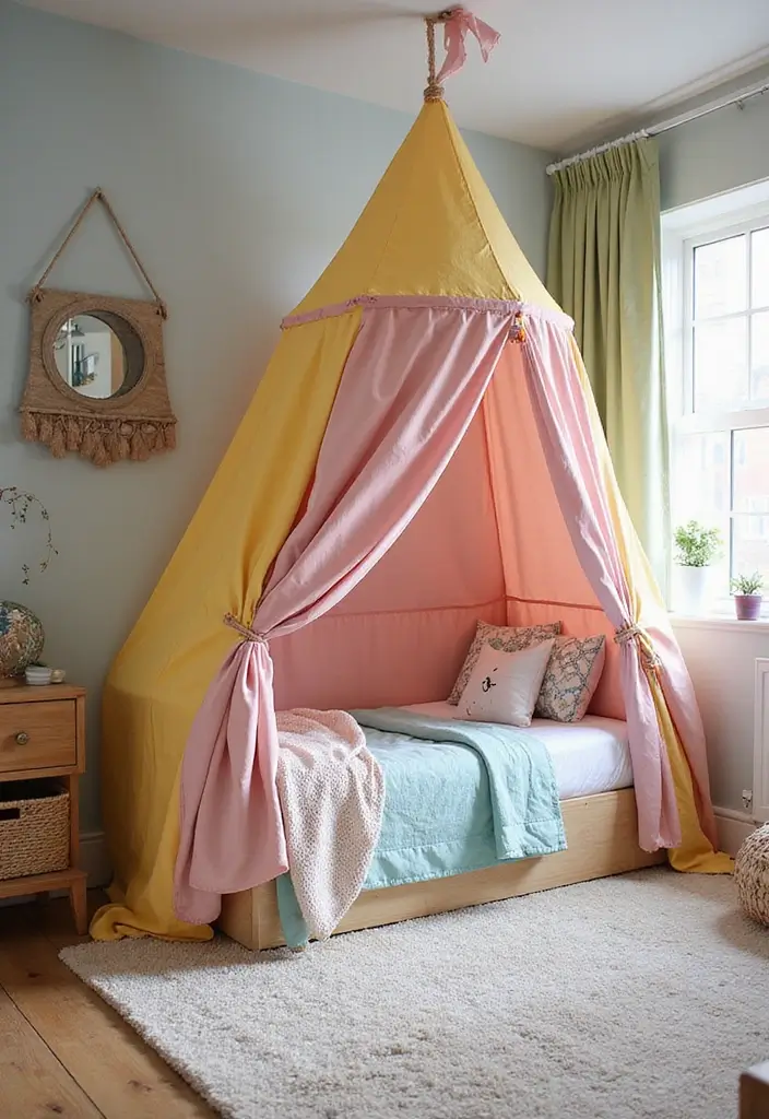 30 Kids Bed Frame Ideas That Look Stylish and Sturdy 12. Colorful Tent Bed