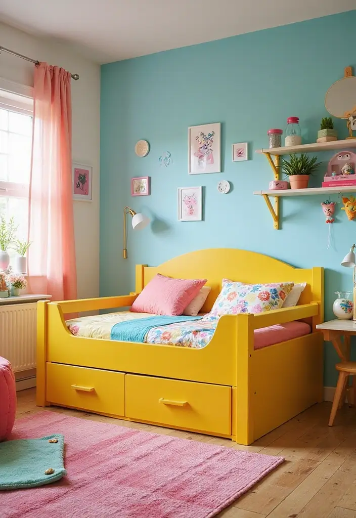 30 Kids Bed Frame Ideas That Look Stylish and Sturdy 22. Brightly Colored Low Bed