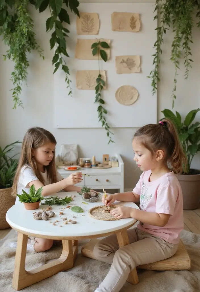 30 Kids Playroom Ideas That Keep Them Busy and Inspired 20. Nature Inspired Art Stations
