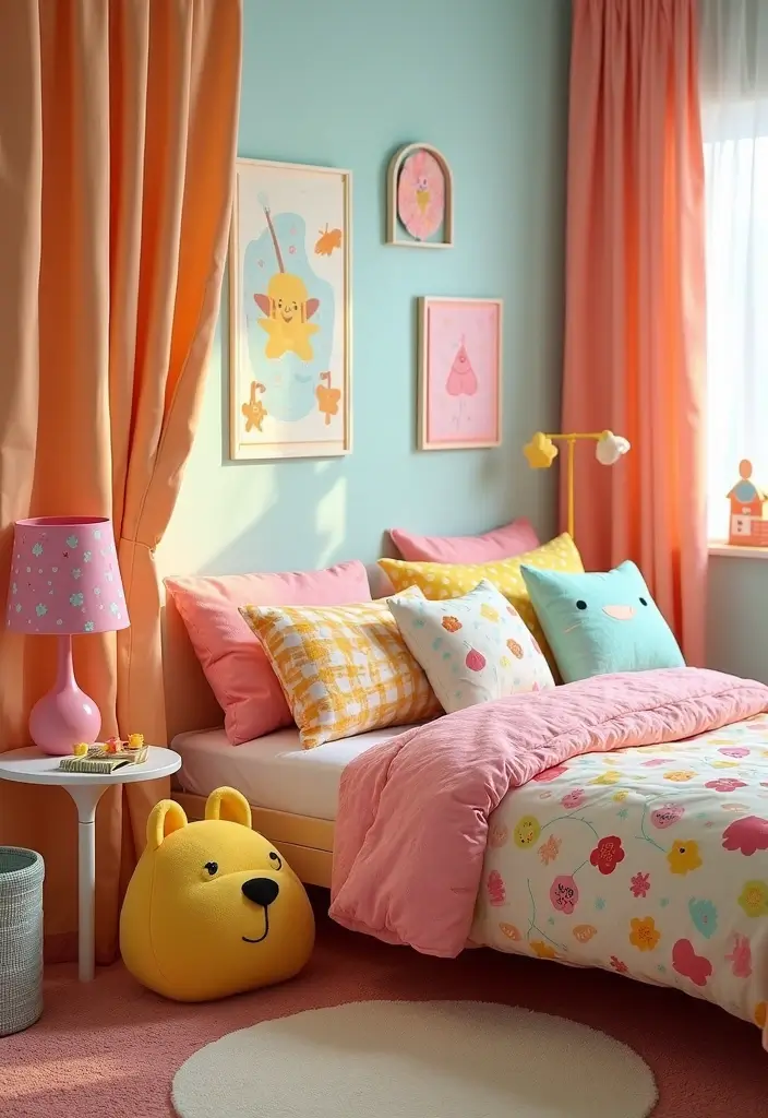 30 Small Kids Room Ideas That Maximize Every Inch 15 30 Small Kids Room Ideas That Maximize Every Inch 15. Bright Bedding and Pillows