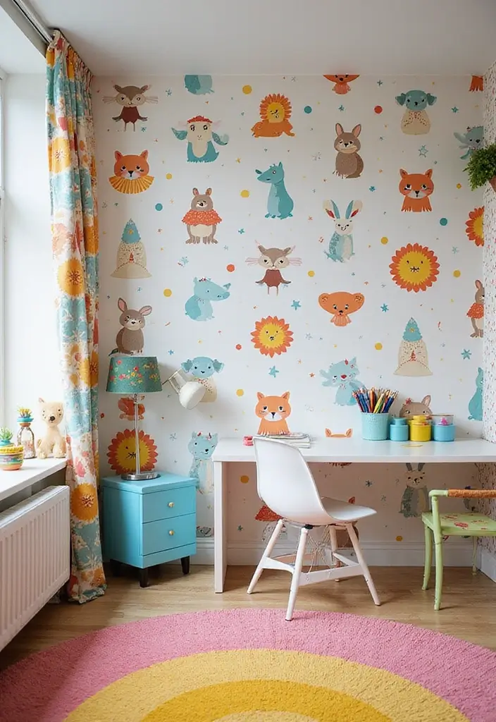 30 Vintage Kids Room Inspirations Full of Character - 1. Whimsical Wallpaper Wonders