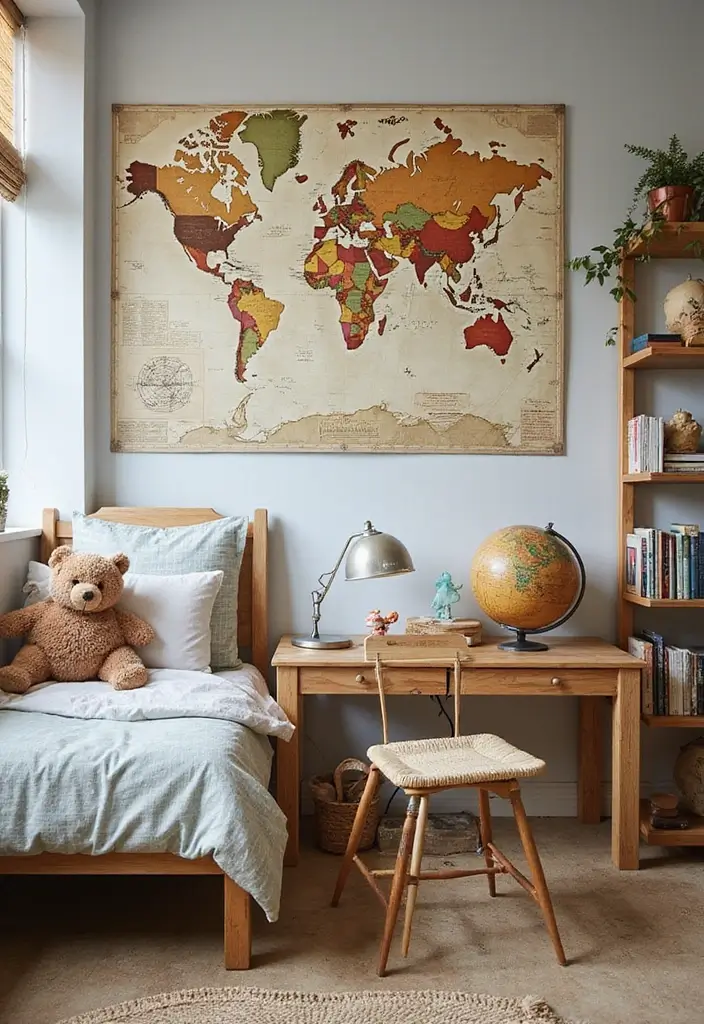 30 Vintage Kids Room Inspirations Full of Character - 14. Travel-Inspired Decor