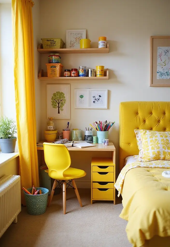 30 Yellow Kids Bedroom Ideas That Bring Energy and Warmth 19 30 Yellow Kids Bedroom Ideas That Bring Energy and Warmth 19. Yellow Themed Art Supplies
