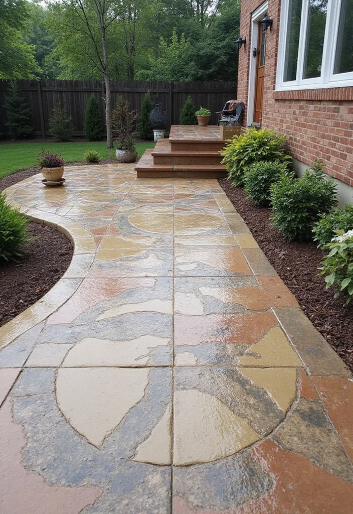 12 Backyard Stamped Concrete Patio Ideas for Durable Modern Style 122 12 Backyard Stamped Concrete Patio Ideas for Durable Modern Style 12. Artistic Touches