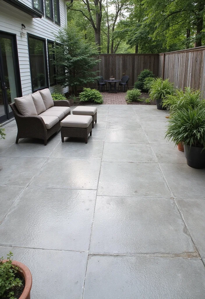12 Backyard Stamped Concrete Patio Ideas for Durable Modern Style 12 12 Backyard Stamped Concrete Patio Ideas for Durable Modern Style 2. Geometric Designs