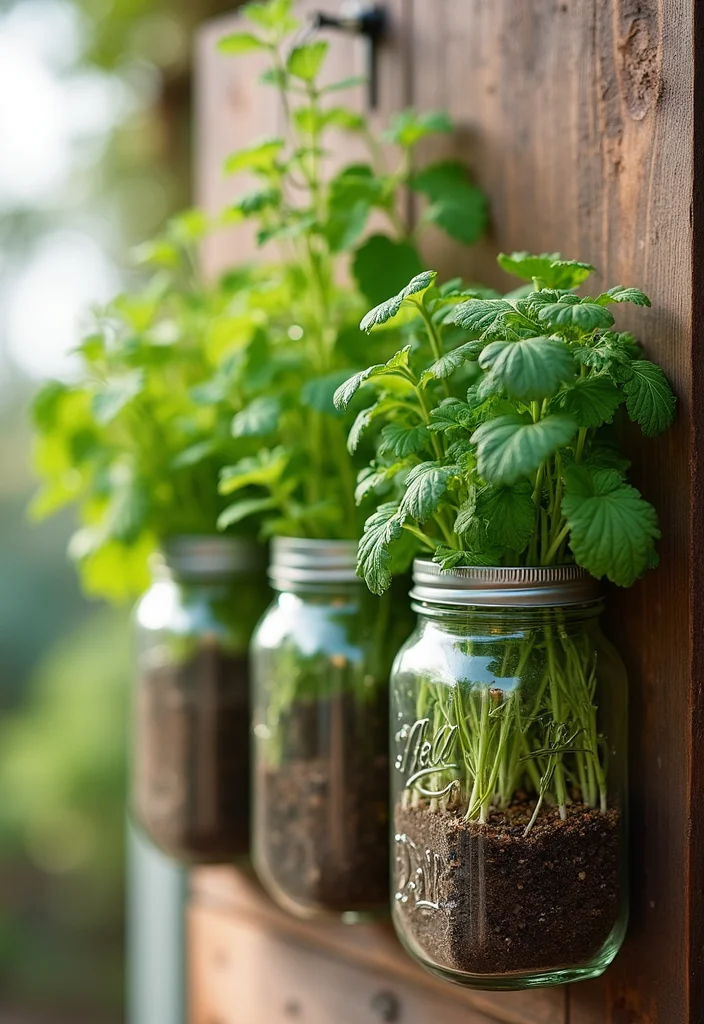12 Backyard Storage Ideas for Practical Neat Organization 111 12 Backyard Storage Ideas for Practical Neat Organization 11. Mason Jar Herb Garden