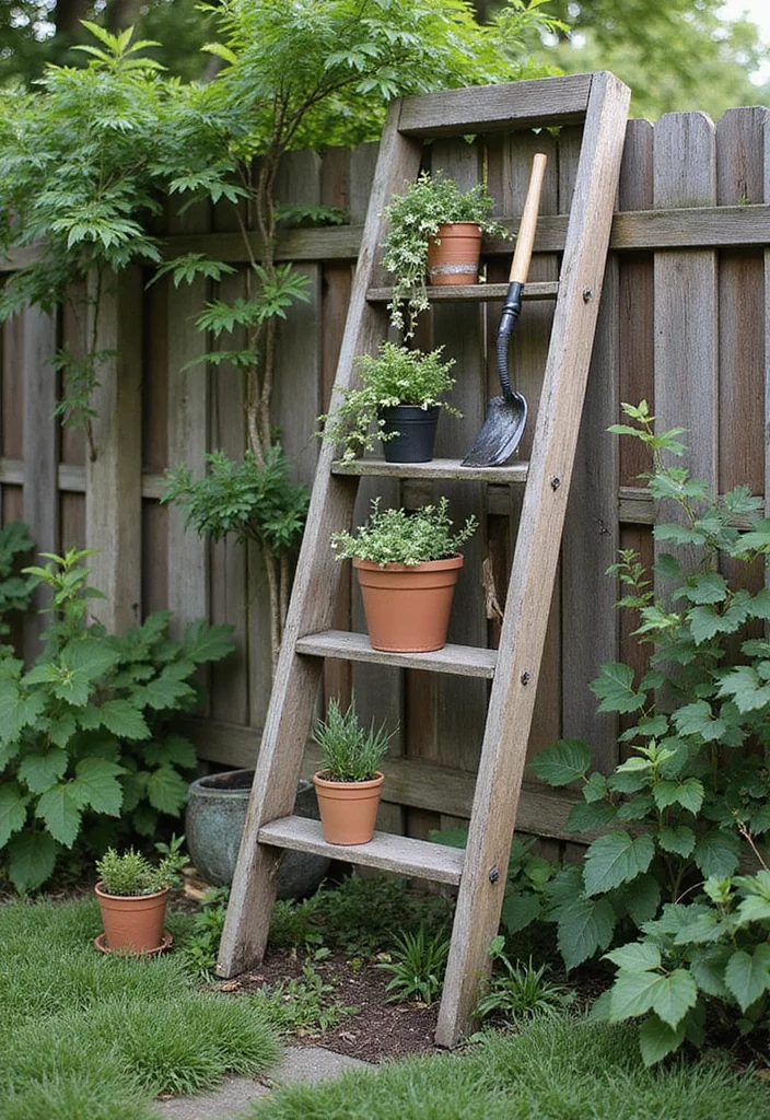 12 Backyard Storage Ideas for Practical Neat Organization 78 12 Backyard Storage Ideas for Practical Neat Organization 8. Decorative Ladder for Garden Tools