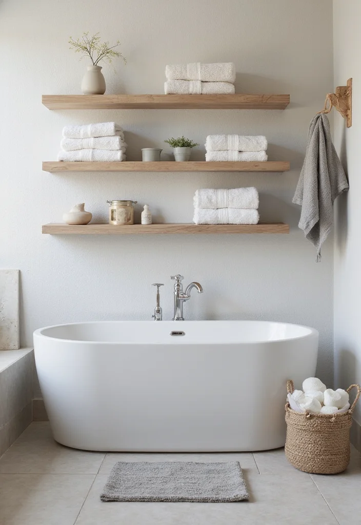 12 Bathroom Shelves Decor Ideas for Simple Stylish Displays 34 12 Bathroom Shelves Decor Ideas for Simple Stylish Displays 4. Floating Shelves with a Twist