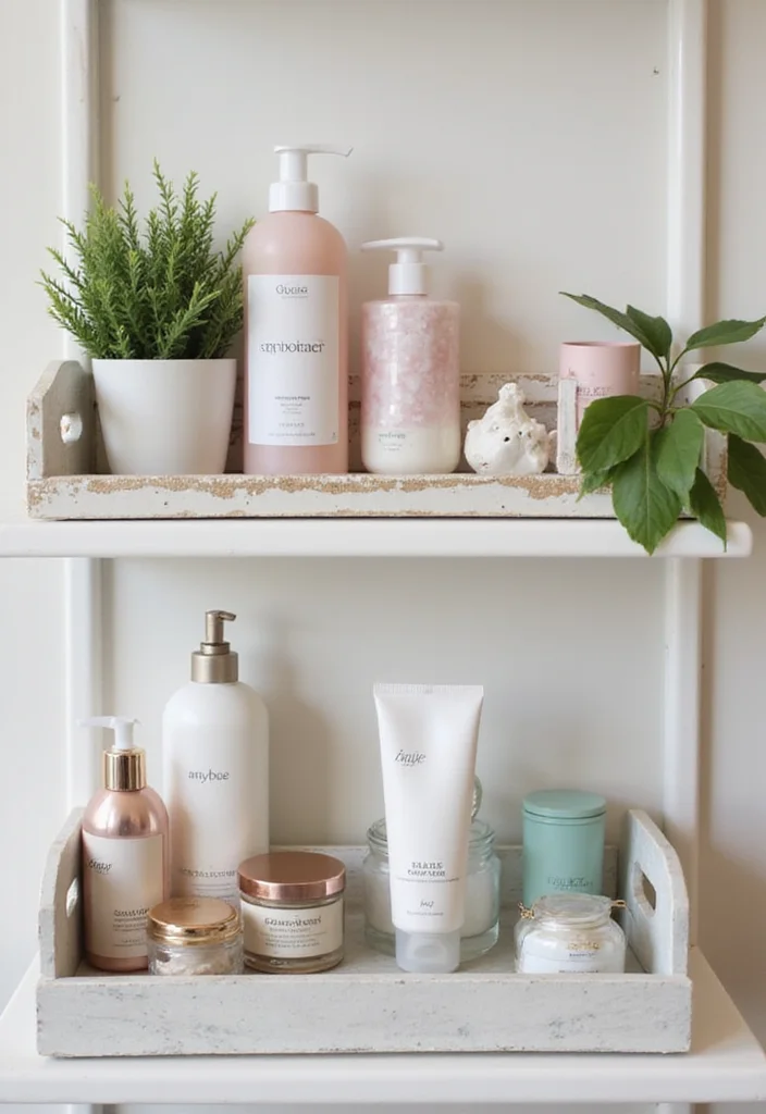 12 Bathroom Shelves Decor Ideas for Simple Stylish Displays 56 12 Bathroom Shelves Decor Ideas for Simple Stylish Displays 6. Decorative Trays for Concealed Clutter