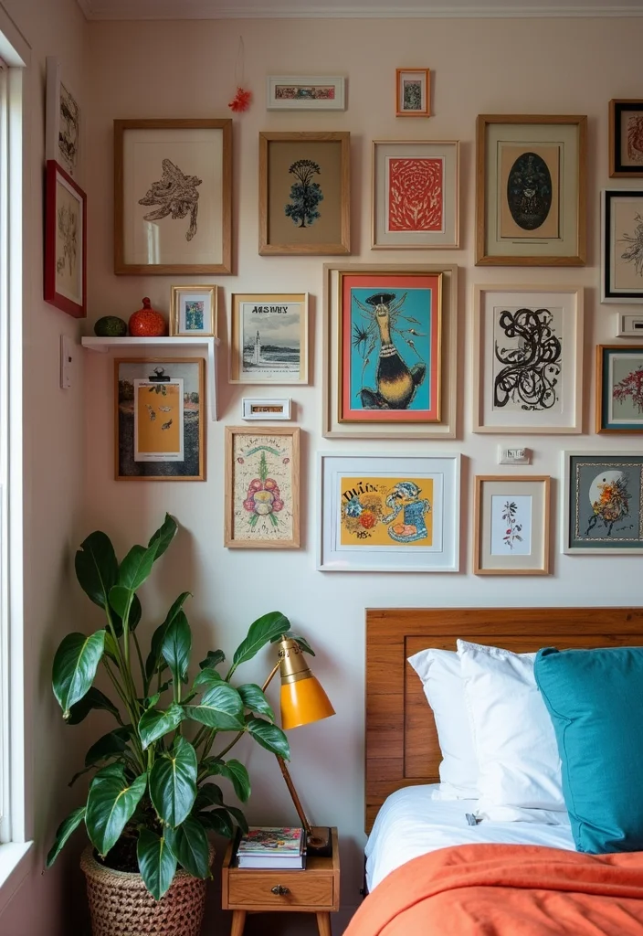 12 Bedroom Corner Ideas for Useful Cozy Functional Spots 10. Artistic Gallery Wall