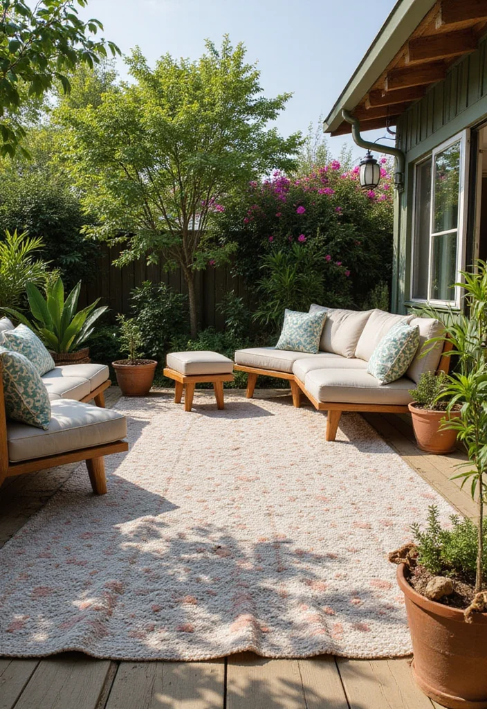 12 Cozy Backyard Lounge Ideas for Relaxed Outdoor Sitting 45 12 Cozy Backyard Lounge Ideas for Relaxed Outdoor Sitting 5. Eco Friendly Outdoor Rugs