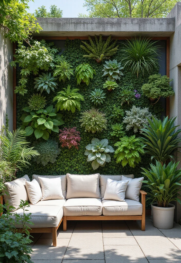 12 Cozy Backyard Lounge Ideas for Relaxed Outdoor Sitting 78 12 Cozy Backyard Lounge Ideas for Relaxed Outdoor Sitting 8. Vertical Garden Lounge Wall